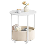 Ronde BukkitBow bijzettafel met stoffen opbergmand en metalen frame, modern design, geschikt voor woonkamer of slaapkamer