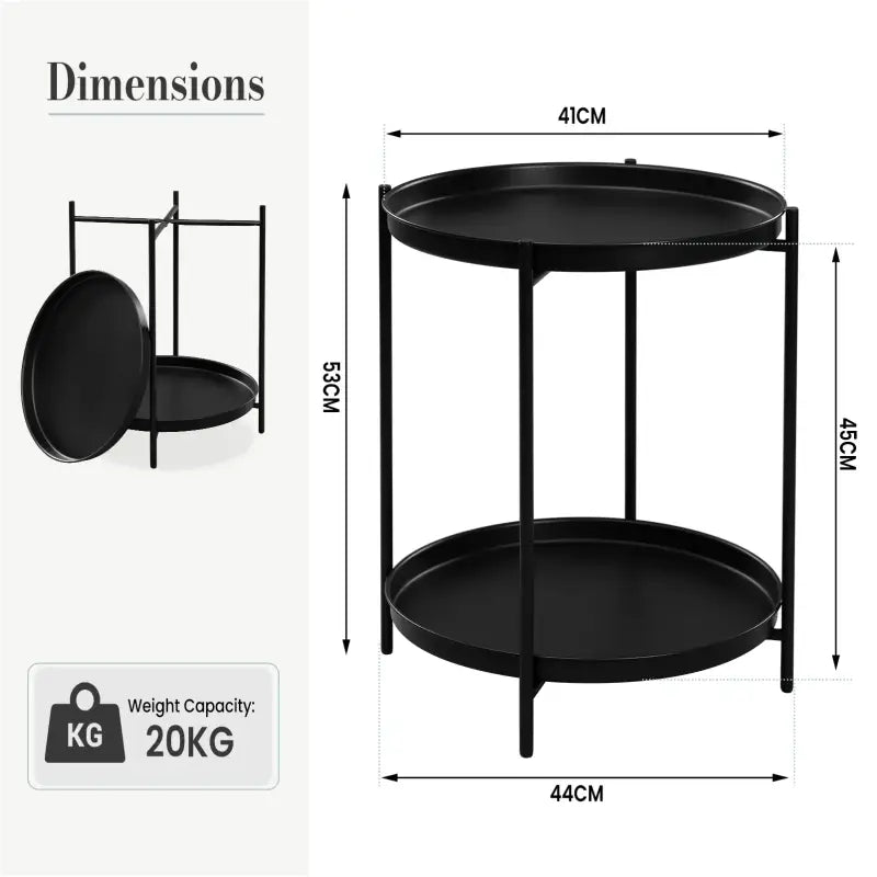 Ronde BukkitBow bijzettafel van metaal met afneembare dienbladen, 44x53cm, voor woonkamer of slaapkamer.
