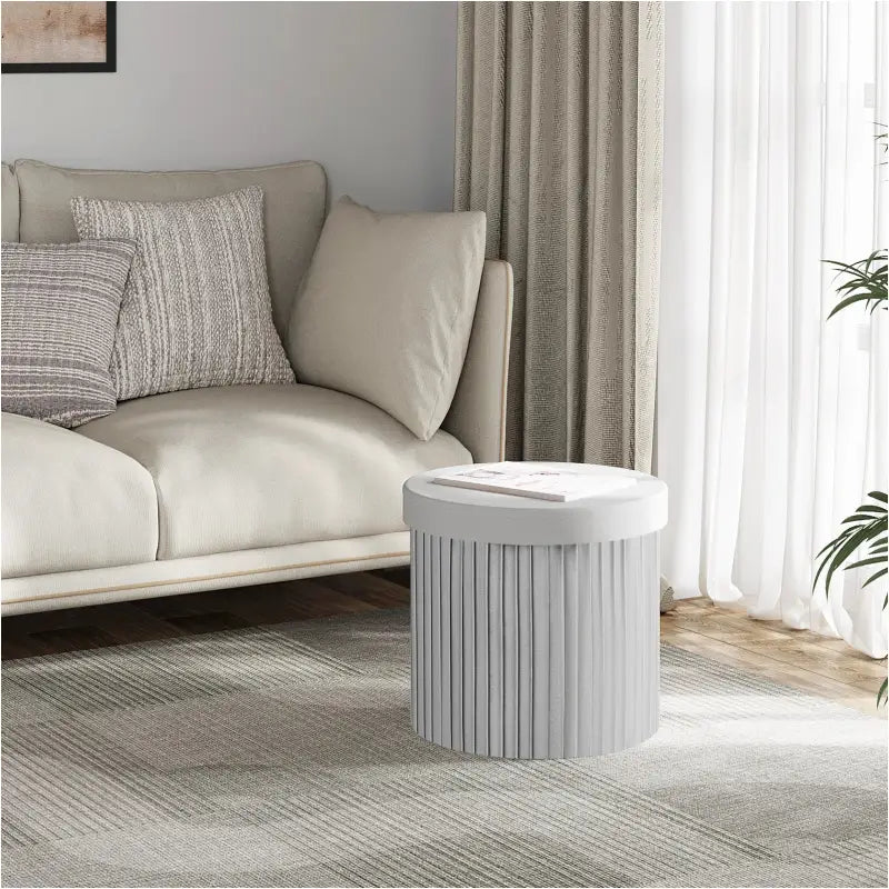 BukkitBow ronde compacte opbergpoef en voetenbank met zitkist, vouwbaar, 38x38x36 cm, multifunctionele zit- en opbergruimte