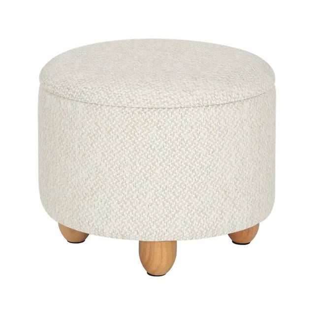 Ronde BukkitBow opbergpoef met zitkist en voetenbank, afmetingen 39x39x33 cm, gemaakt van stevig materiaal, in neutrale kleur