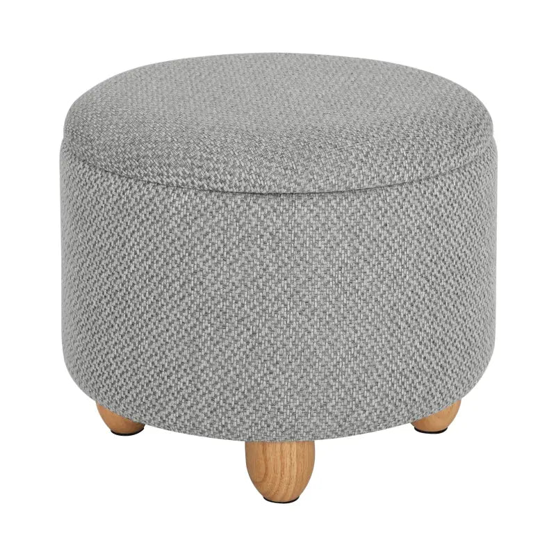 BukkitBow ronde opbergpoef met zitkist en deskel, voetenbank met opbergruimte, 39x39x33 cm, zachte stoffen bekleding