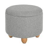 Ronde BukkitBow opbergpoef met zitkist en voetbank, 39x39x33 cm, met opbergruimte en houten deksel voor woonkamer of slaapkamer