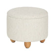 Ronde BukkitBow opbergpoef met zitkist en voetenbank, 39x39x33 cm, met opbergruimte en houten deksel in neutrale kleur