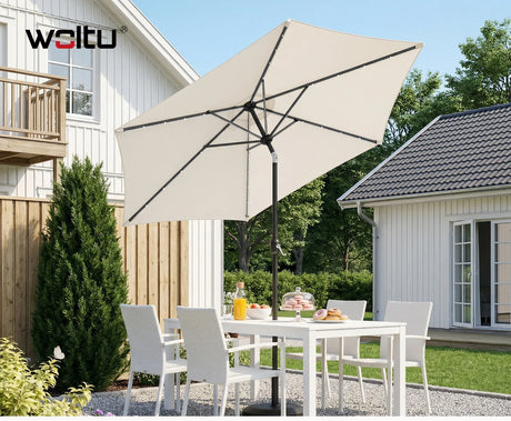 Ronde BukkitBow parasol van 300cm met solar LED-verlichting en beschermhoes, outdoor parasol voor tuin of terras