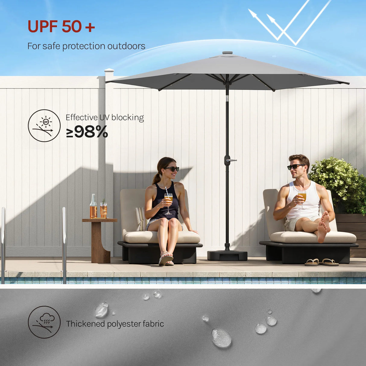 BukkitBow ronde parasol 300cm met solar LED-verlichting en beschermhoes, geschikt voor buitengebruik