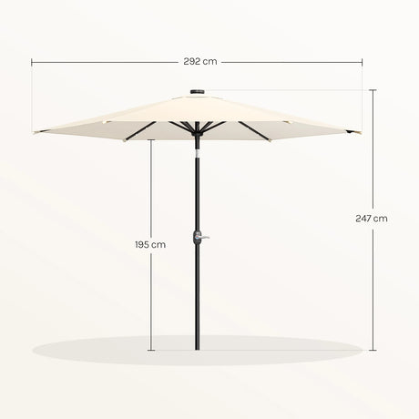 Ronde BukkitBow parasol 300cm met solar LED-verlichting en beschermhoes, ideaal voor buitenruimte en zonbescherming.