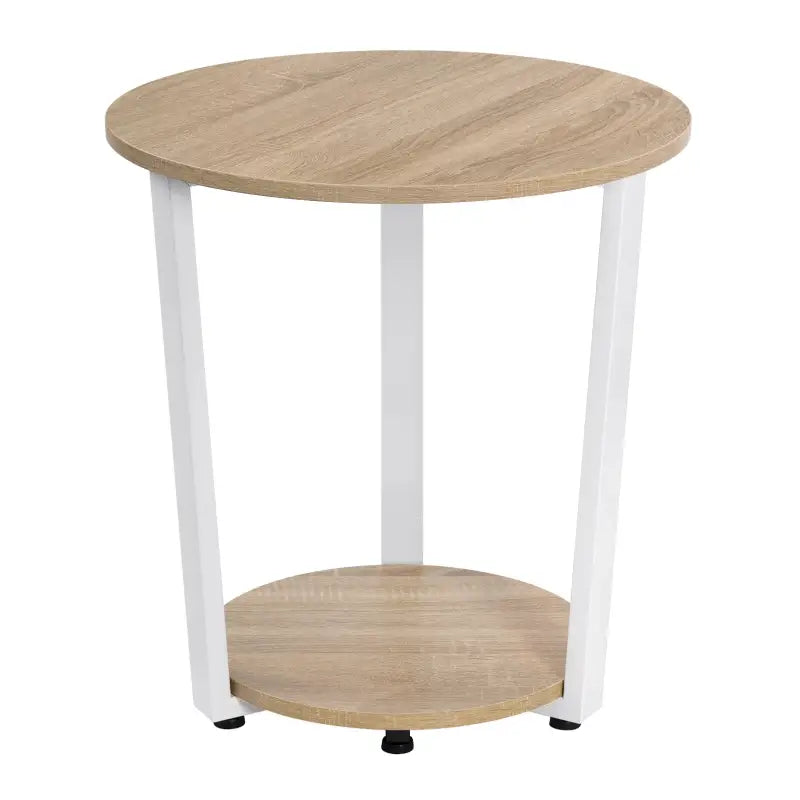 BukkitBow ronde salontafel met twee planken en zwart metalen frame, moderne bijzettafel voor woonkamer of zithoek