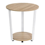 BukkitBow ronde salontafel met twee planken en zwart metalen frame, moderne bijzettafel voor woonkamer of zithoek