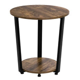 BukkitBow ronde salontafel met zwart metalen frame en twee houten planken, moderne en compacte bijzettafel.