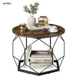 Ronde salontafel van hout en metaal met verborgen opbergruimte, industrieel design, door BukkitBow, bijzettafel voor woonkamer.
