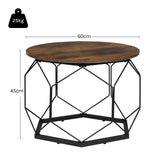 Ronde houten en metalen salontafel van BukkitBow met verborgen opbergruimte in industrieel design.