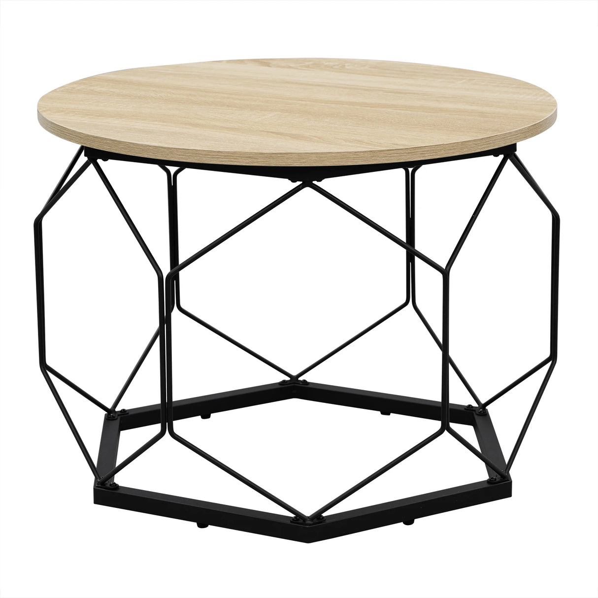 Ronde bijzettafel van BukkitBow met hout en metaal, industrieel design en verborgen opbergruimte voor in de woonkamer