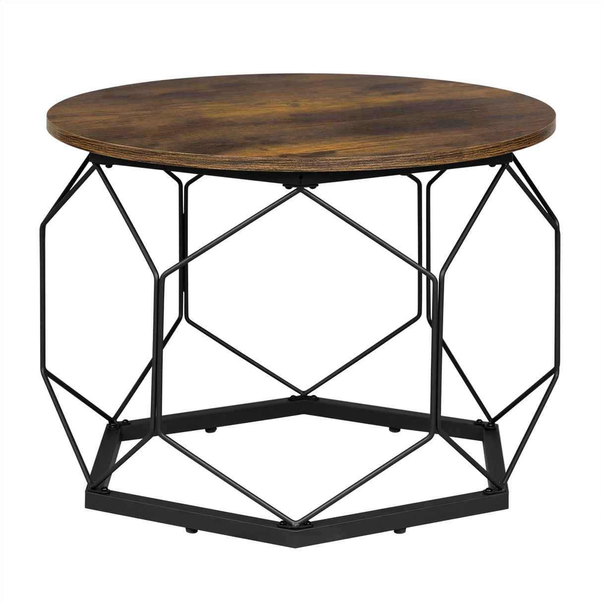 Ronde salontafel van hout en metaal met verborgen opbergruimte, industrieel ontwerp, door BukkitBow, bijzettafel voor in woonkamer