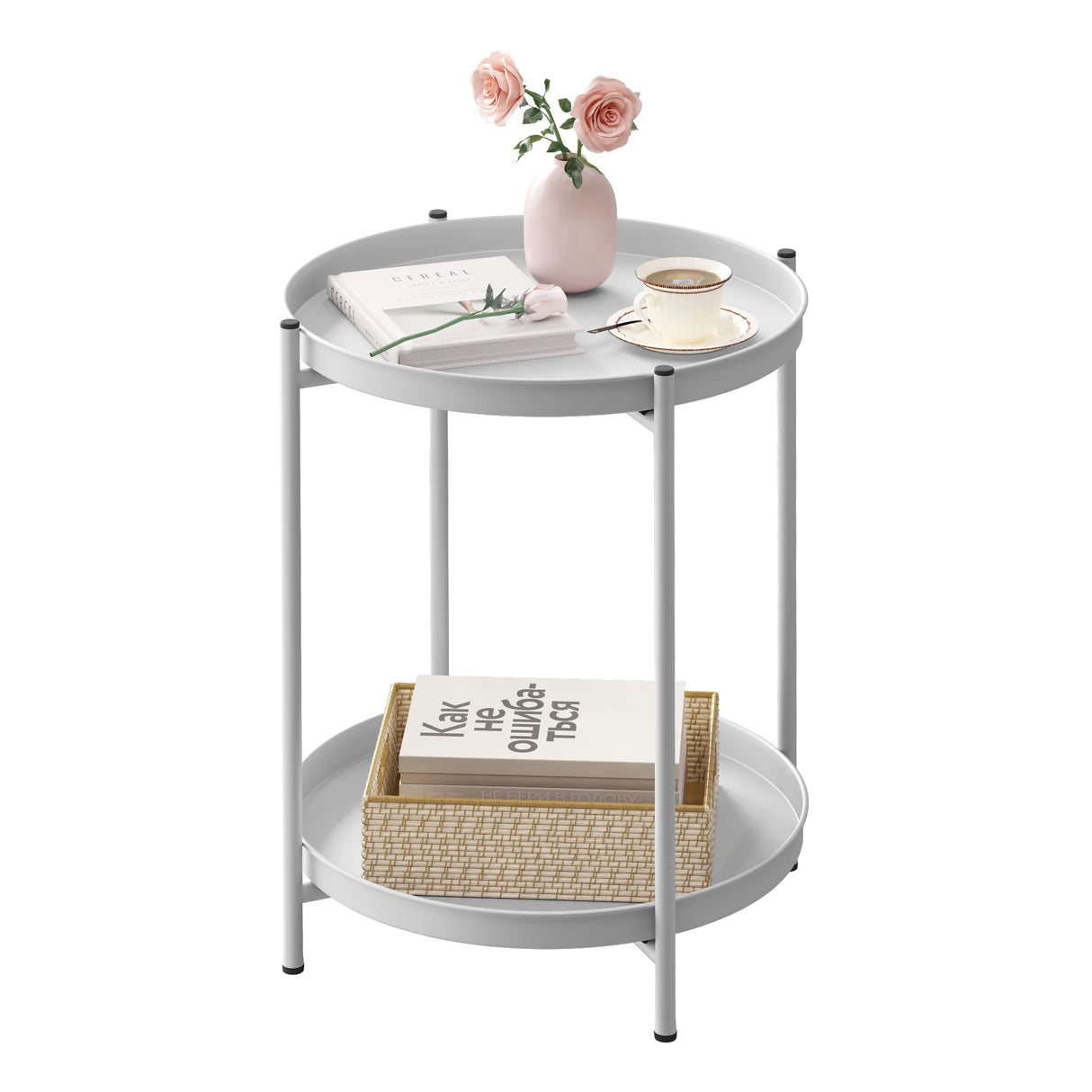 BukkitBow - Ronde Salontafel - Metaal - Met 2 Afneembare Dienbladen