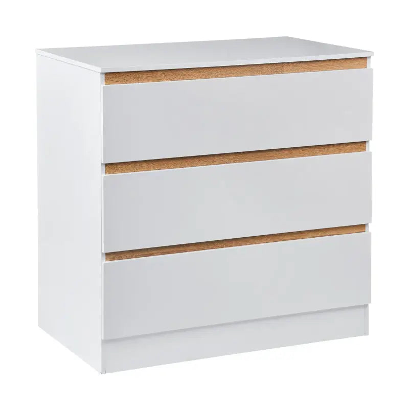 Dressoir BukkitBow met 3 laden, spaanplaat melamine, 80x48x78cm, stevig en veilig ontwerp, modern meubel voor woonkamer of slaapkamer.