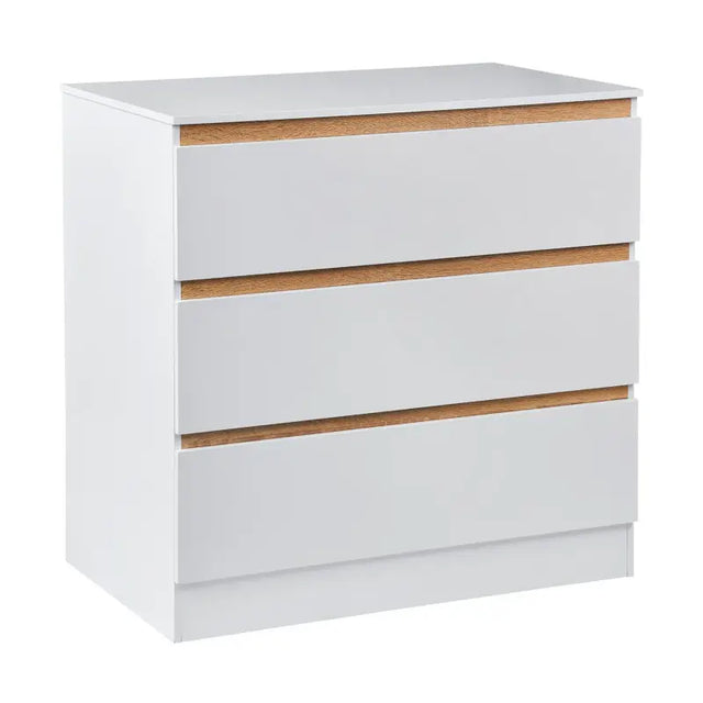 Dressoir BukkitBow met 3 laden, spaanplaat melamine, 80x48x78cm, stevig en veilig ontwerp, modern meubel voor woonkamer of slaapkamer.