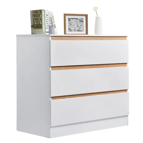 BukkitBow dressoir met 3 laden, ruime commode van E1 spaanplaat melamine, duurzaam en veilig ontwerp, afmetingen 80x48x78cm.