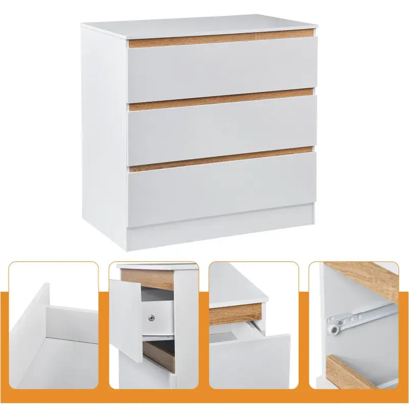 Dressoir BukkitBow met 3 laden, spaanplaat melamine, duurzaam en veilig ontwerp, afmetingen 80x48x78cm, modern meubelstuk