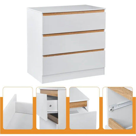 Dressoir BukkitBow met 3 laden, spaanplaat melamine, duurzaam en veilig ontwerp, afmetingen 80x48x78cm, modern meubelstuk