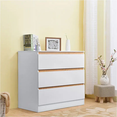 BukkitBow dressoir met 3 laden, E1 spaanplaat melamine, duurzaam en veilig ontwerp, 80x48x78cm, ruime opbergruimte.