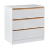 BukkitBow dressoir met 3 laden, E1 spaanplaat melamine, duurzaam en veilig ontwerp, afmetingen 80x48x78cm, in wit en houtlook.