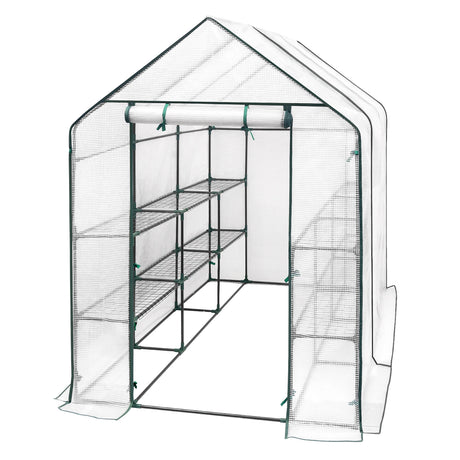 Ruime BukkitBow tuinkas met UV-bestendige folie, rits en stalen frame voor bescherming tegen weer en wind.
