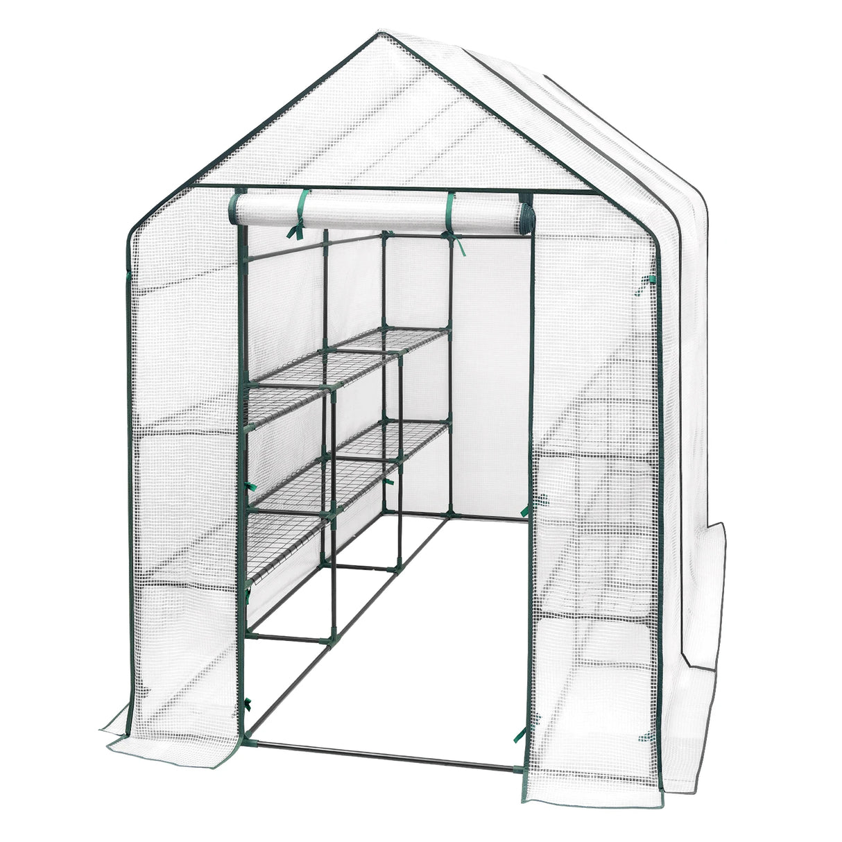 Ruime BukkitBow tuinkas met UV-bestendige folie, rits en stalen frame voor bescherming en gemakkelijke toegang.