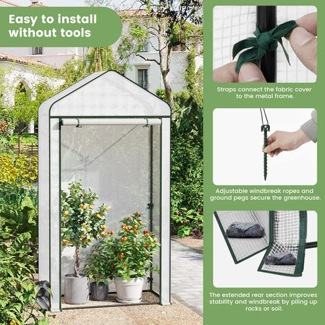 Ruime BukkitBow tomatenkas en plantenkas, 150 cm breed, met glasdeuren en metalen frame voor tuinplanten en tomaten.