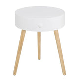 Scandinavisch nachtkastje van BukkitBow met MDF en grenen, waterbestendig met anti-slip voeten, 38x38x47cm.