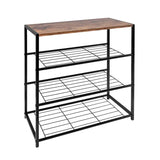 BukkitBow schoenenrek met plank, stevig en stabiel, multifunctioneel als decoratie tafel, 63x30x63cm, zwart metalen frame.