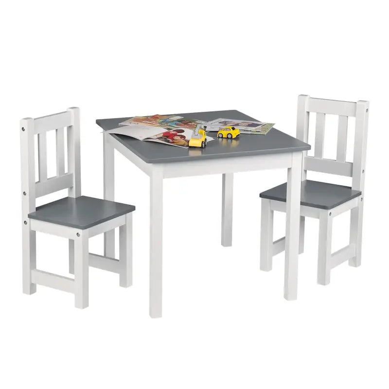 BukkitBow kindertafel met stoelen, compact en veilig ontwerp, afmetingen 60x50x48cm, geschikt voor kinderen.