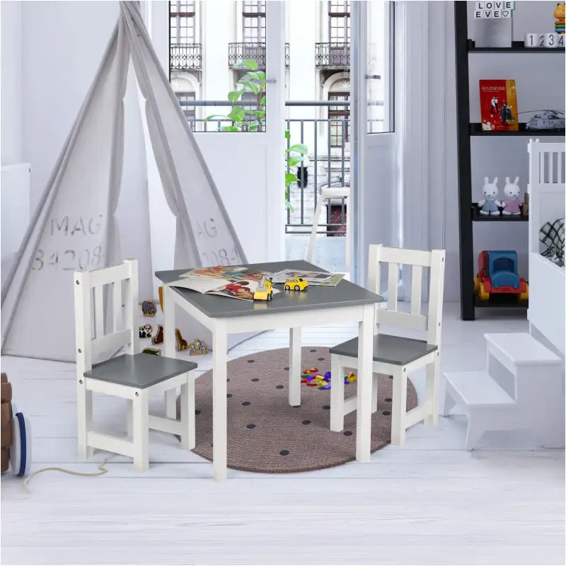 BukkitBow kindertafel met stoelen, compact ontwerp, 60x50x48cm, geschikt voor kinderen, veilige en stevige tafelset