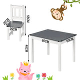 BukkitBow kindertafel met stoelen, compact en veilig design, afmetingen 60x50x48cm, geschikt voor jonge kinderen.