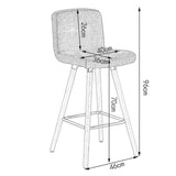 BukkitBow set van 2 barkrukken met massief houten poten, linnen zitting, ergonomisch ontwerp en vloerbescherming.