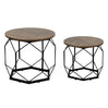 BukkitBow set van 2 vintage eikenhouten bijzettafels met metalen ruitendecor, multifunctioneel en stijlvol design, 40-50cm doorsnede