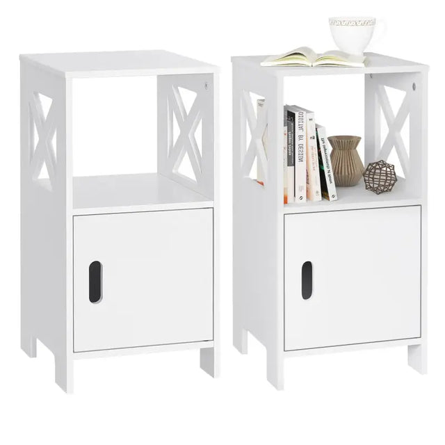 Set van 2 BukkitBow nachtkastjes, compacte MDF nachtkastjes met ruime opbergruimte, 30x60x30cm in modern design