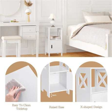 Set van 2 BukkitBow nachtkastjes van MDF, compact ontwerp met ruime opbergruimte, 30x60x30cm.