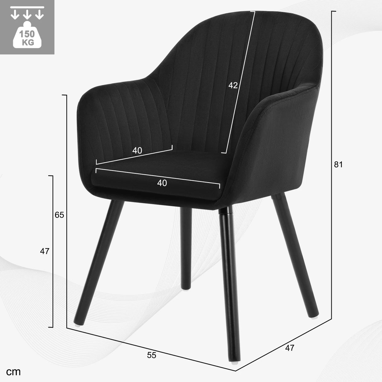 Set van 2 BukkitBow eetkamerstoelen met fluweel, armleuningen, gestoffeerd zitting en houten poten, elegante en comfortabele stoelen