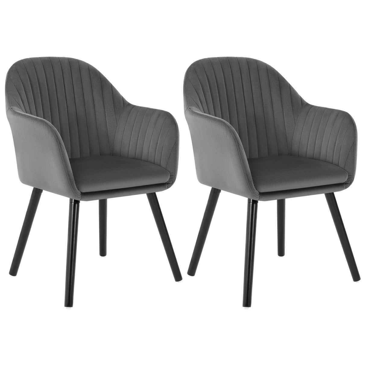 Set van 2 BukkitBow eetkamerstoelen in fluweel met armleuningen, gestoffeerd en houten poten, comfortabel en stijlvol voor de eetkamer.