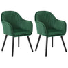 Set van 2 BukkitBow eetkamerstoelen met fluwelen bekleding, armleuningen en houten poten, gestoffeerd voor comfort.
