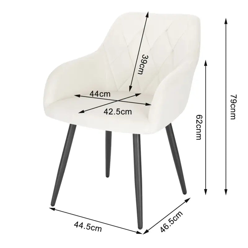 BukkitBow set van 2 fluwelen eetkamerstoelen met metalen poten en ergonomisch ontwerp, zithoogte 46,5 cm.