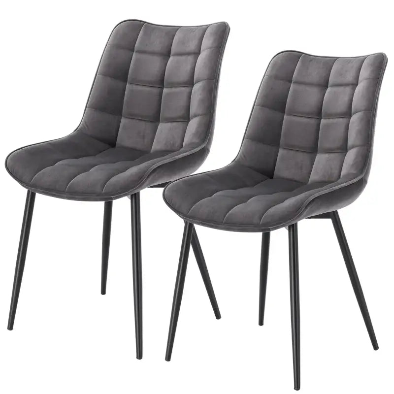 Set van 2 BukkitBow eetkamerstoelen met leren, stoffen en fluwelen bekleding, metalen poten, ergonomisch ontwerp en zithoogte 46 cm.
