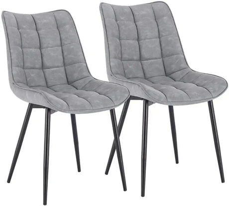 Set van 2 BukkitBow eetkamerstoelen met leren, stof en fluweel, metalen poten en ergonomisch ontwerp, zithoogte 46 cm.