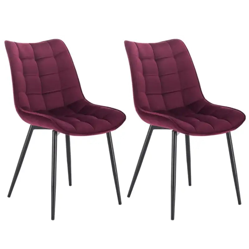 Set van 2 BukkitBow eetkamerstoelen met leren, stoffen en fluwelen zittingen, metalen poten en ergonomisch ontwerp, zithoogte 46 cm.