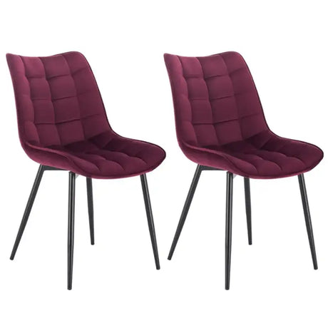 Set van 2 BukkitBow eetkamerstoelen met leren, stoffen en fluwelen zittingen, metalen poten en ergonomisch ontwerp, zithoogte 46 cm.