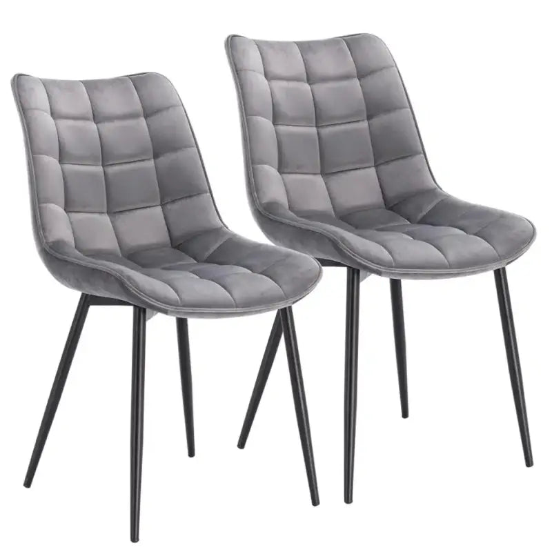 Set van 2 BukkitBow eetkamerstoelen met leren, stoffen en fluwelen bekleding, metalen poten en ergonomisch ontwerp, zithoogte 46 cm.