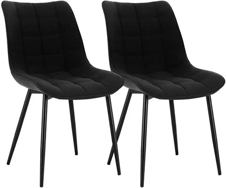 Set van 2 BukkitBow eetkamerstoelen met leren, stoffen en fluwelen bekleding, metalen poten en ergonomisch ontwerp, zithoogte 46 cm.