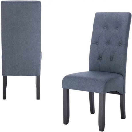 Set van 2 BukkitBow eetkamerstoelen met linnen en fluwelen zitting, massief houten poten, ergonomisch en veelzijdig design.