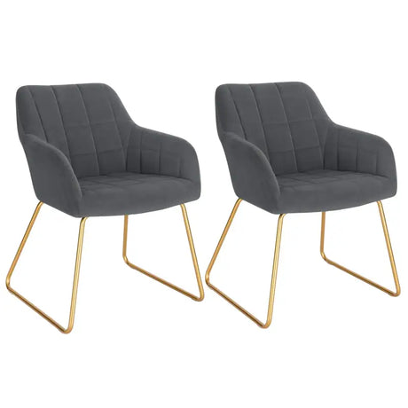 Set van 2 BukkitBow fluwelen eetkamerstoelen met gouden metalen poten, comfortabele zithoogte van 48,5 cm.