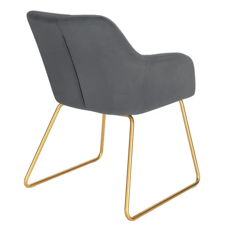 Twee BukkitBow fluwelen eetkamerstoelen met gouden metalen poten en comfortabele zithoogte van 48,5 cm, stijlvol en modern design.